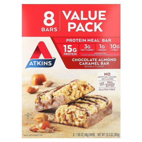 Atkins, Protein Meal Bar, Chocolate Almond Caramel , 8 Bars, 1.69 oz (48 g) Each - Supply Center USA