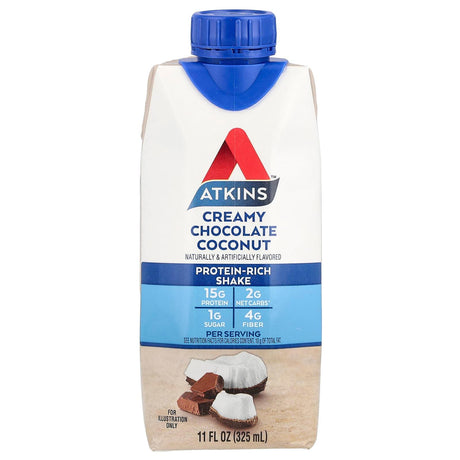 Atkins, Protein-Rich Shake, Creamy Chocolate Coconut, 4 Shakes, 11 fl oz (325 ml) Each - Supply Center USA