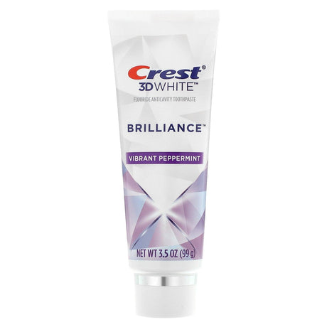 Crest, 3D White, Brilliance, Fluoride Anticavity Toothpaste, Vibrant Peppermint, 3 Pack, 3.5 oz (99 g) Each - Supply Center USA