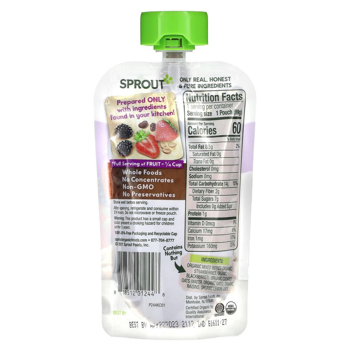 Sprout Organics, Baby Food, 6 Months & Up, Mixed Berry Oatmeal, 3.5 oz (99 g) - Supply Center USA