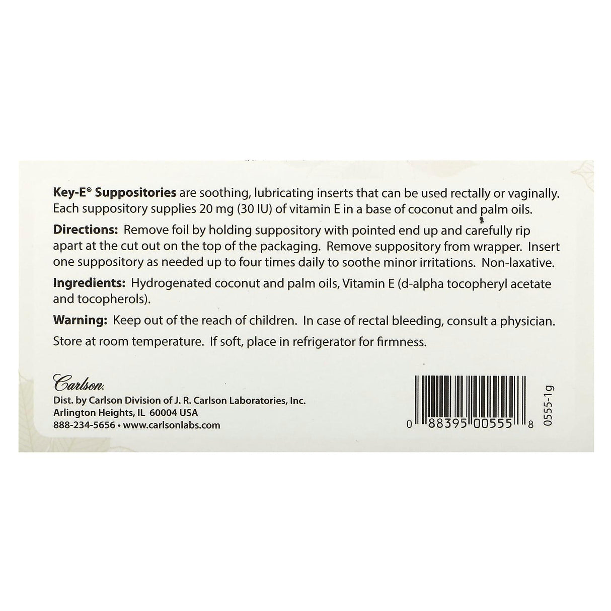 Carlson, Key-E Suppositories, 12 Inserts - Supply Center USA