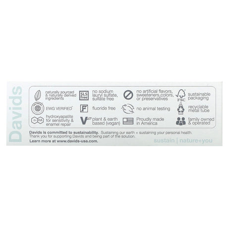 Davids Natural Toothpaste, Premium Natural Toothpaste, Peppermint + Charcoal, 5.25 oz (149 g) - Supply Center USA