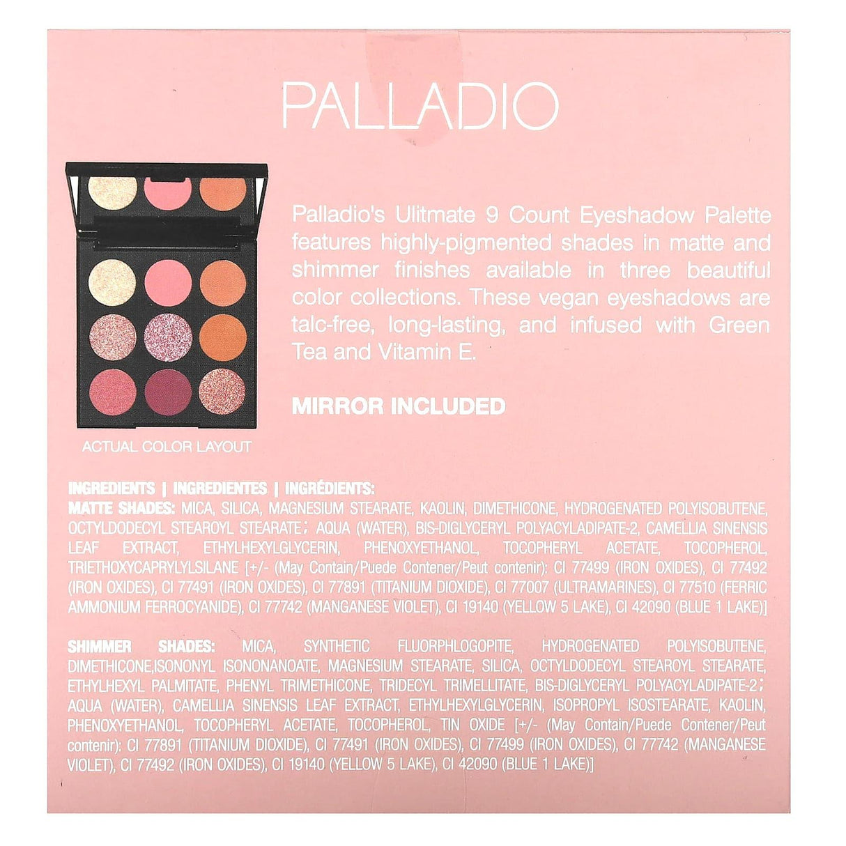 Palladio, Ultimate 9 Count Eyeshadow Palette, Rosey Nudes, 0.33 oz (9.6 g) - Supply Center USA