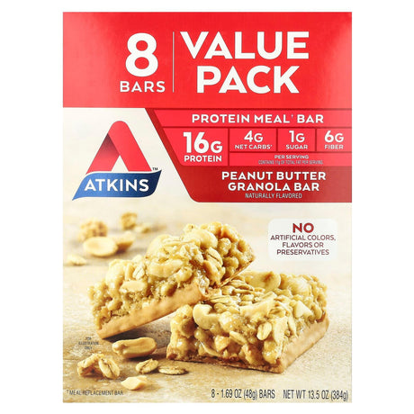 Atkins, Protein Meal Bar, Peanut Butter Granola, 8 Bars, 1.69 oz (48 g) Each - Supply Center USA