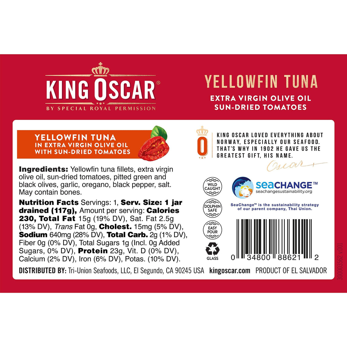 King Oscar, Yellowfin Tuna, Extra Virgin Olive Oil Sun-Dried Tomatoes, 6.7 oz (190 g) - Supply Center USA