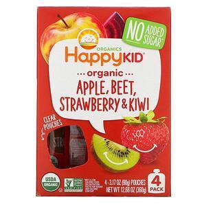 Happy Family Organics, Happy Kid, Organic Apple, Beet, Strawberry & Kiwi, 4 Pouches, 3.17 oz (90 g) Each - Supply Center USA