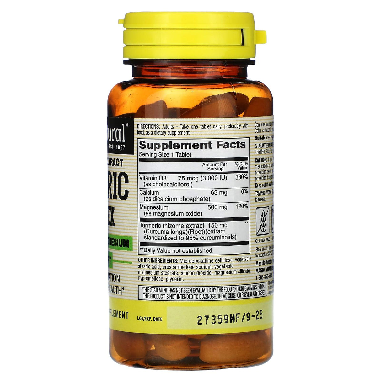 Mason Natural, Standardized Extract, Turmeric Complex with Vitamin D3 & Magnesium, 60 Tablets - Supply Center USA