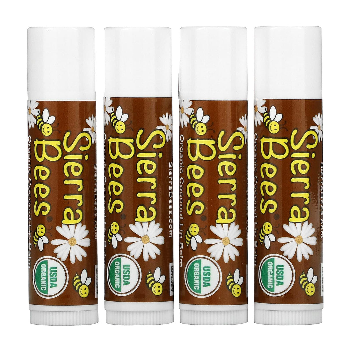 Sierra Bees, Organic Lip Balms, Coconut, 4 Pack, 0.15 oz (4.25 g) Each - Supply Center USA