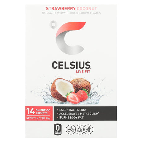 Celsius, Live Fit, Strawberry Coconut, 14 On-The-Go Packets, 0.18 oz (5.2 g) Each - Supply Center USA