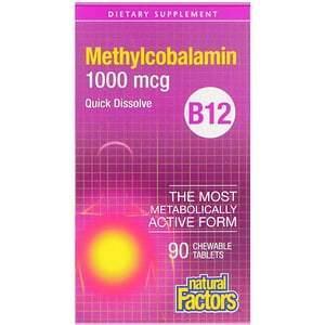 Natural Factors, B12, Methylcobalamin, 1,000 mcg, 90 Chewable Tablets - Supply Center USA