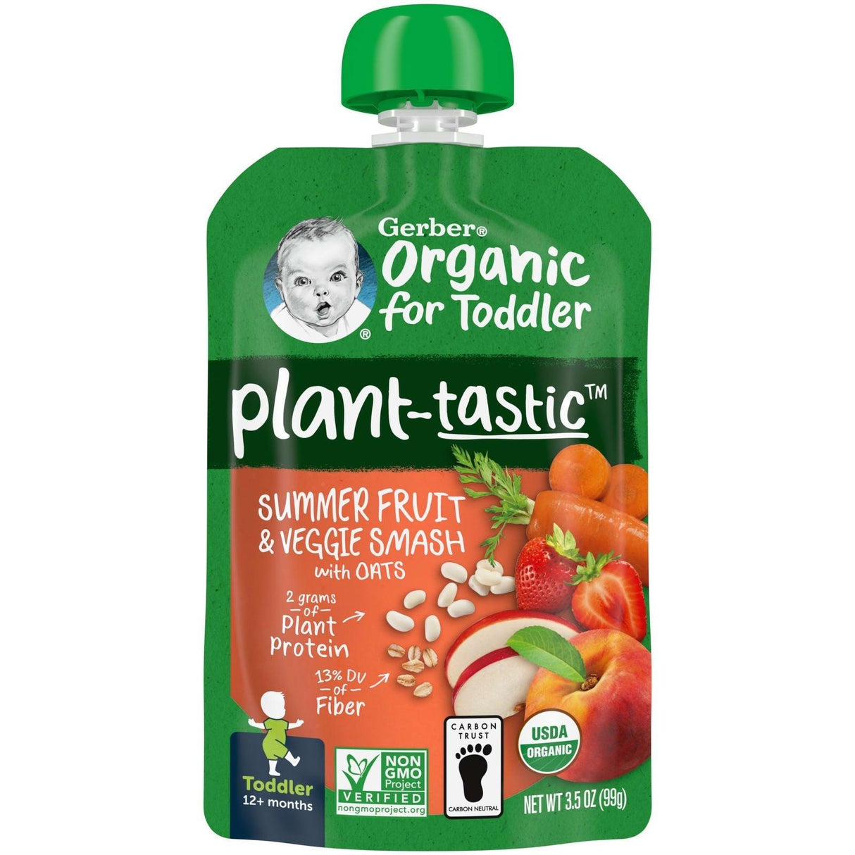 Gerber, Organic for Toddler, Plant-Tastic, 12+ Months, Banana Berry & Veggie Smash with Oats, 3.5 oz (99 g) - Supply Center USA