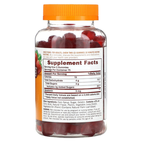 Sundown Naturals, Melatonin Gummies, Strawberry, 2.5 mg, 150 Gummies - Supply Center USA