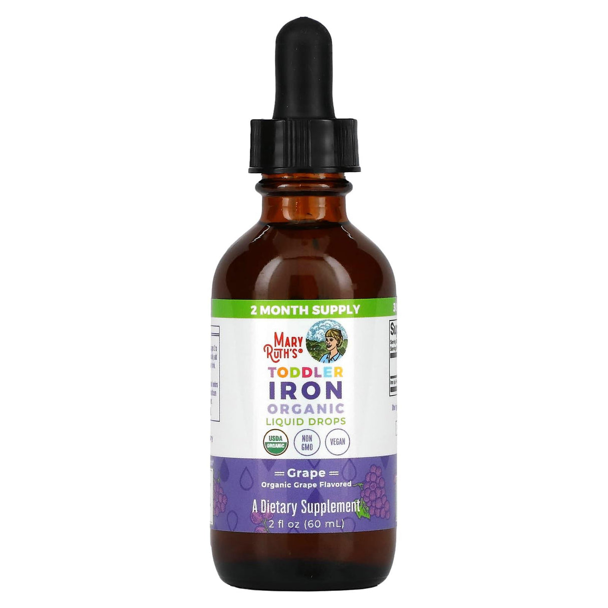 MaryRuth Organics, Toddler Iron Organic Liquid Drops, 1-3 Years, Grape, 2 fl oz (60 ml) - Supply Center USA