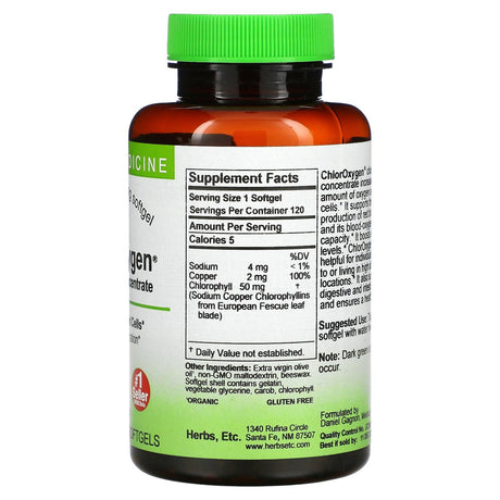 Herbs Etc., ChlorOxygen, Chlorophyll Concentrate, 120 Fast-Acting Softgels - Supply Center USA