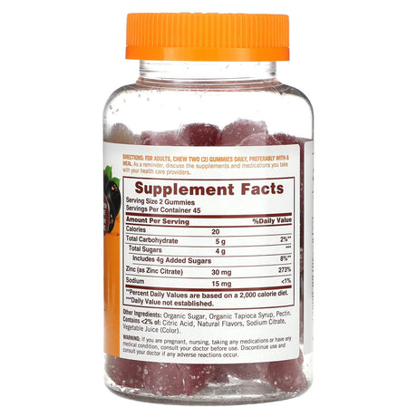 Sundown Naturals, Zinc Gummies, High Potency, Elderberry, 15 mg, 90 Gummies - Supply Center USA