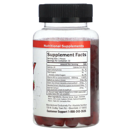 Absolute Nutrition, Energy Gummies, Raspberry , 60 Gummies - Supply Center USA