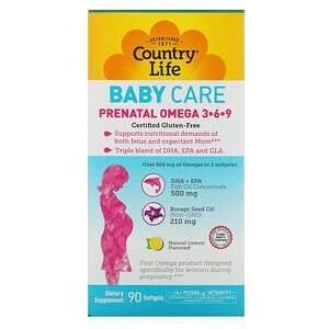 Country Life, Baby Care, Prenatal Omega 3-6-9, Natural Lemon, 90 Softgels - Supply Center USA