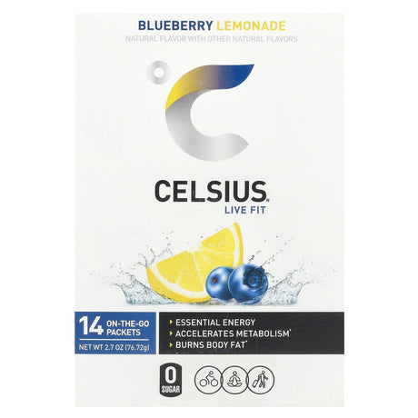 Celsius, Live Fit, Blueberry Lemonade, 14 On-The-Go Packets, 0.19 oz (5.48 g) Each - Supply Center USA