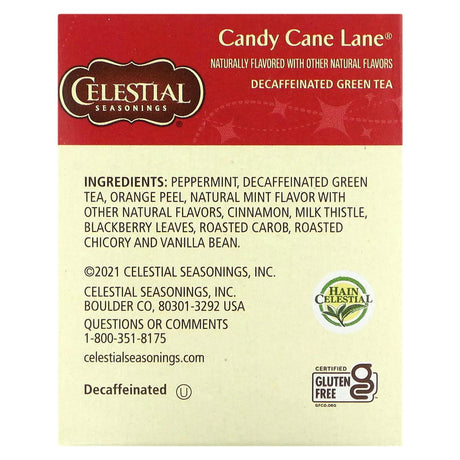 Celestial Seasonings, Holiday Green Tea, Candy Cane Lane, Decaffeinated, 18 Tea Bags, 1.2 oz (35 g) - Supply Center USA