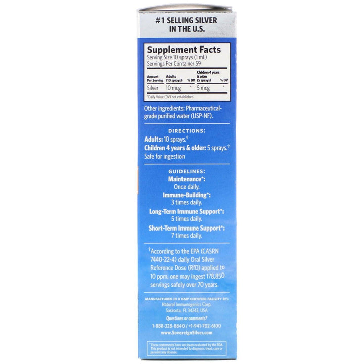 Sovereign Silver, Bio-Active Silver Hydrosol, Vertical Spray, 10 ppm, 2 fl oz (59 ml) - HealthCentralUSA