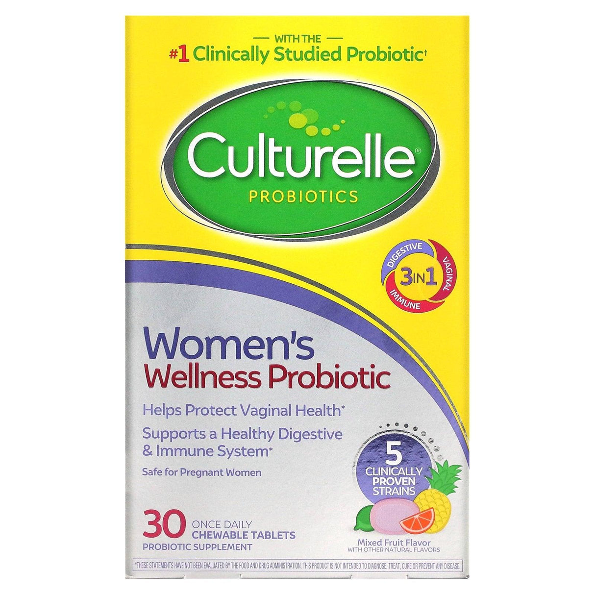 Culturelle, Probiotics, Women's Wellness Probiotic, Mixed Fruit, 30 Chewable Tablets - Supply Center USA