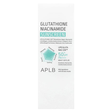 APLB, Glutathione Niacinamide Sunscreen, SPF 50+ PA ++++, 1.35 fl oz (40 ml) - Supply Center USA