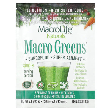 Macrolife Naturals, Macro Greens, Superfood, 12 Packets, 0.3 oz (9.4 g) Each - Supply Center USA