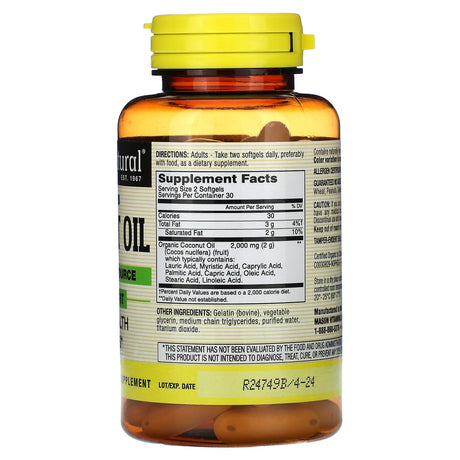 Mason Natural, Whole Herb Coconut Oil, 60 Softgels - Supply Center USA