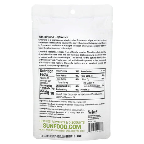 Sunfood, Broken Cell Wall Chlorella Tablets, 250 mg, 452 Tablets, 4 oz (113 g) - Supply Center USA