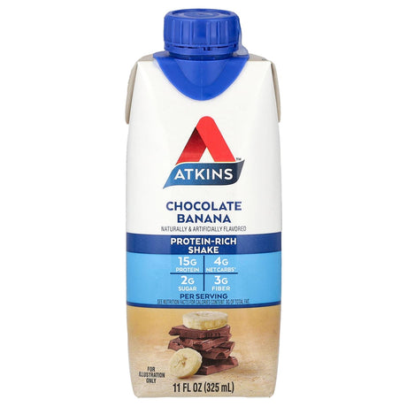 Atkins, Protein-Rich Shake, Chocolate Banana, 4 Shakes, 11 fl oz (325 ml) Each - Supply Center USA