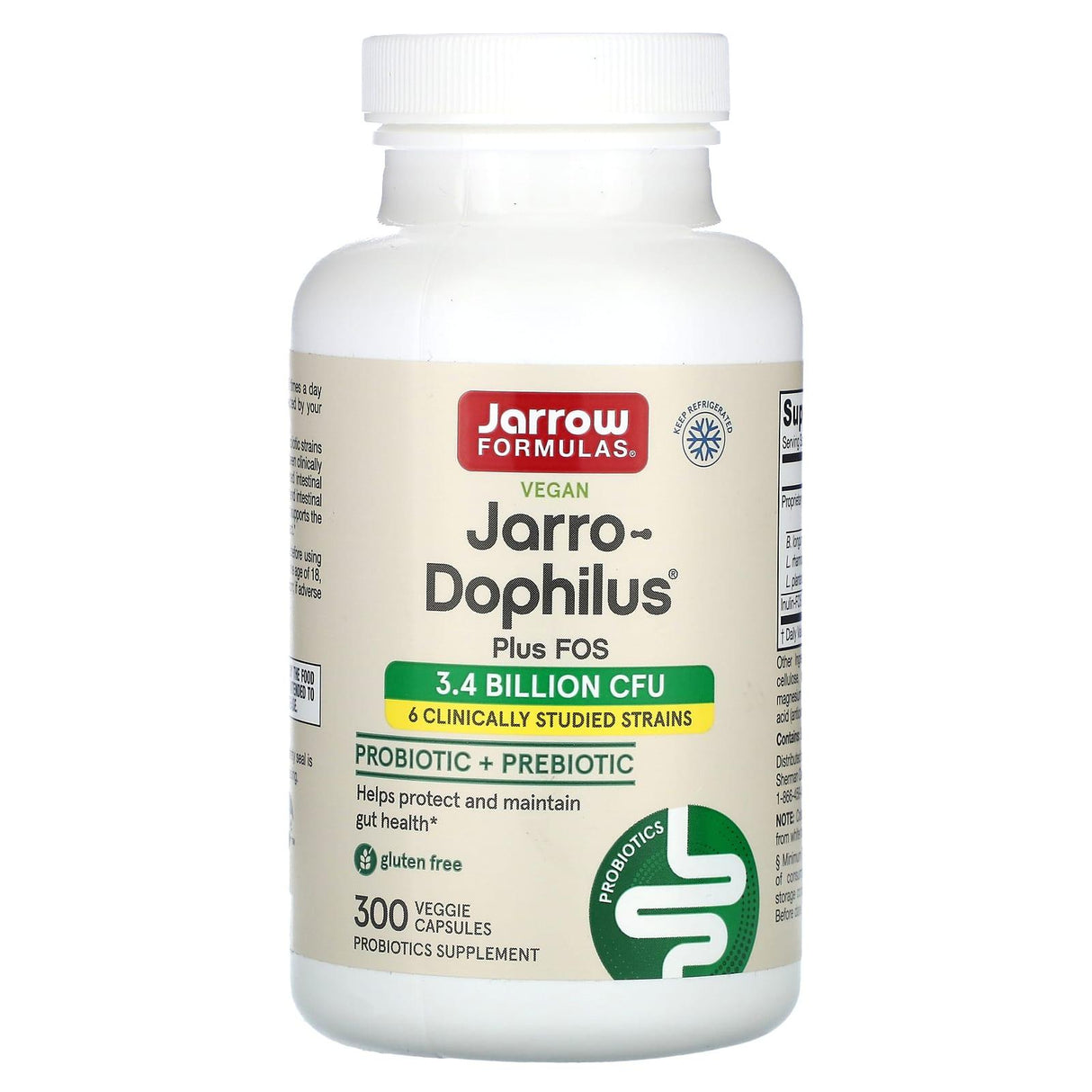 Jarrow Formulas, Vegan Jarro-Dophilus Plus FOS, 300 Veggie Capsules - Supply Center USA