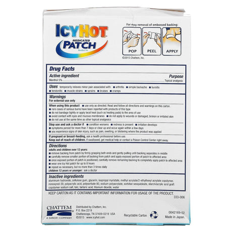 Icy Hot, Medicated Patch, Extra Strength, 5 Patches - Supply Center USA