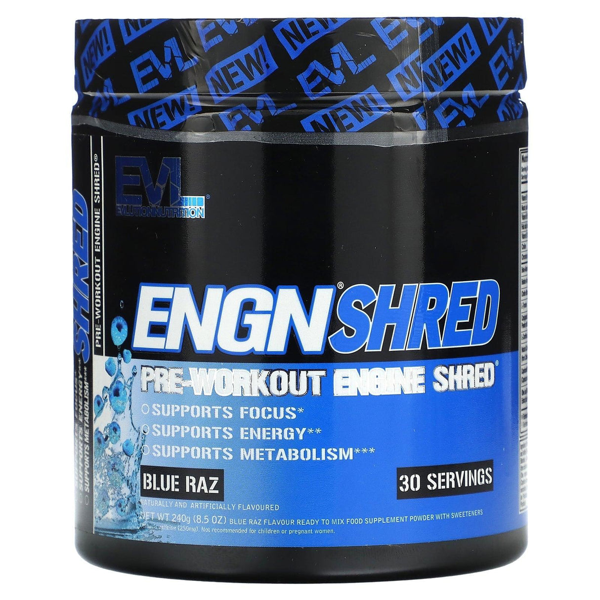 EVLution Nutrition, ENGN Shred, Pre-Workout Engine Shred, Blue Raz, 8.5 oz (240 g) - Supply Center USA