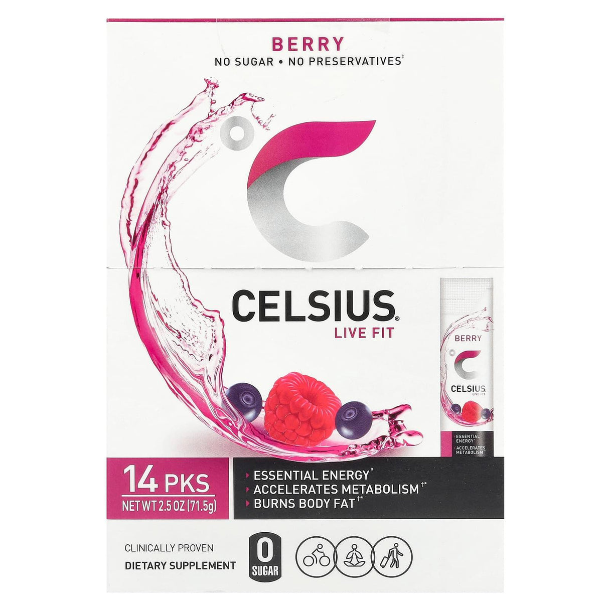 Celsius, Live Fit, Dragonfruit Lime, 14 On-The-Go Packets, 0.2 oz (5.74 g) Each - Supply Center USA