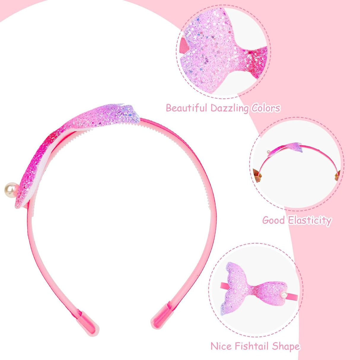 Casoty 6 Pcs Mermaid Headbands, Mermaid Hair Bands, No Slip Headbands for Women Girls, Adjustable Cute Head Bands, Mermaid Hair Accessories for Daily Wear Birthday Party Gifts