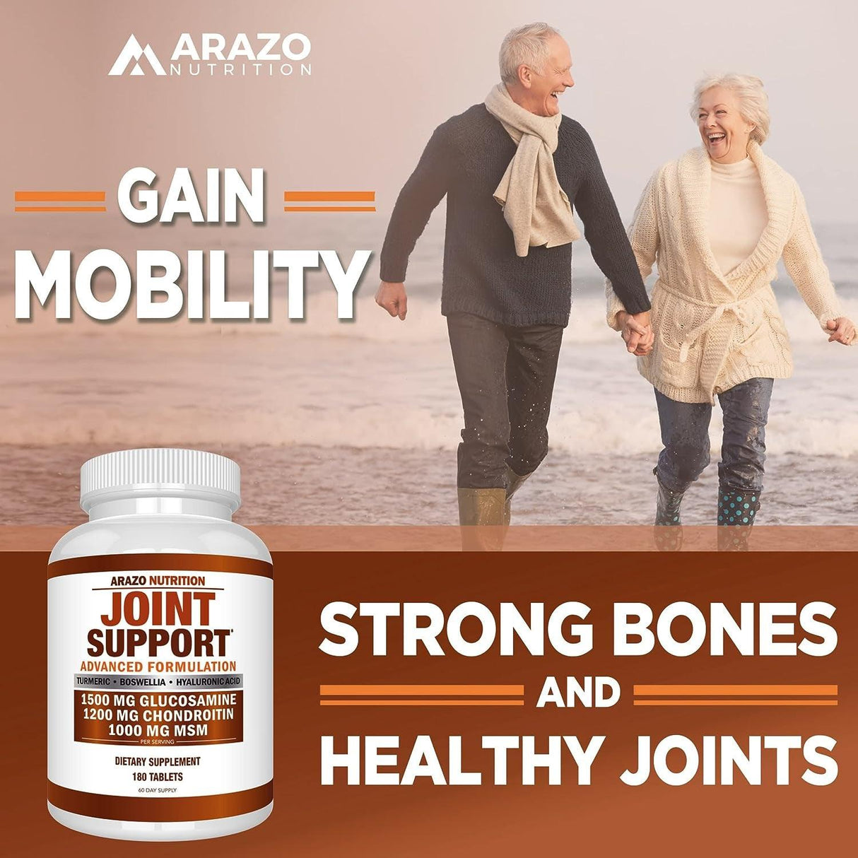 Glucosamine Chondroitin Turmeric Msm Boswellia - Joint Support Supplement for Relief 180 Tablets - Arazo Nutrition - Supply Center USA