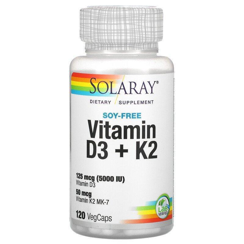 Solaray, Vitamin D3 + K2, Soy Free, 120 VegCaps - Supply Center USA