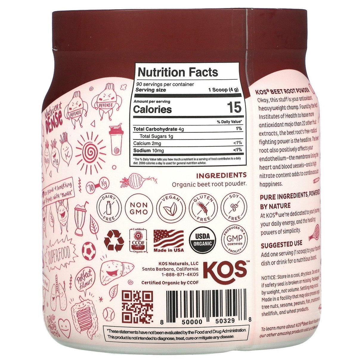 KOS, Organic Beet Root Powder, 12.7 oz (360 g) - Supply Center USA