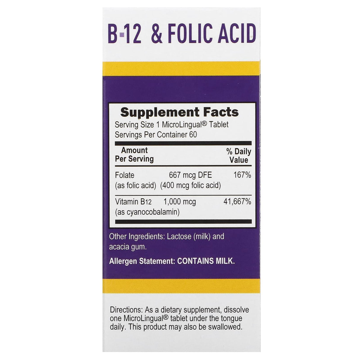 Superior Source, Cyanocobalamin B-12 & Folic Acid, 60 MicroLingual Instant Dissolve Tablets - Supply Center USA