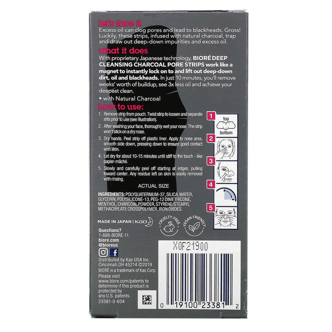 Biore, Deep Cleansing Pore Strips, Charcoal, 18 Nose Strips