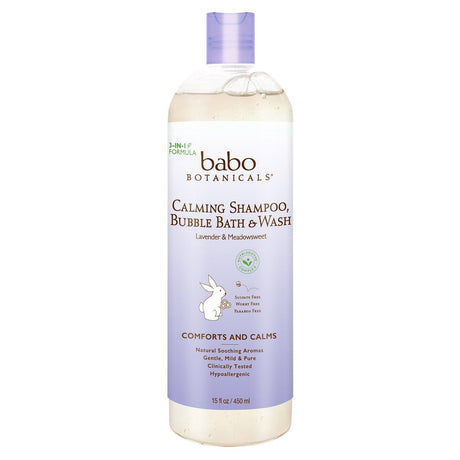 Babo Botanicals, Calming Shampoo, Bubble Bath & Wash, Lavender & Meadowsweet, 15 fl oz (450 ml) - Supply Center USA