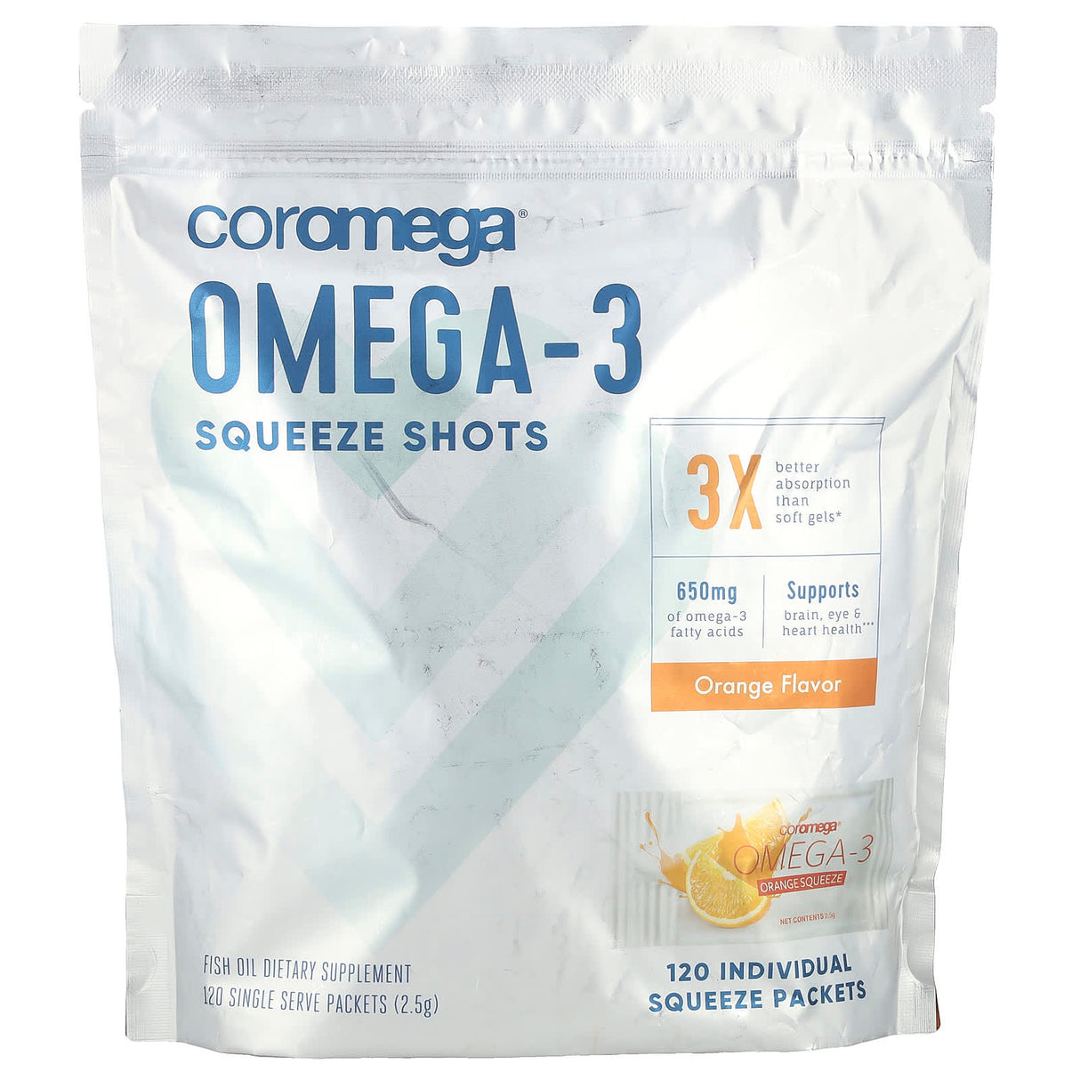 Coromega, Omega-3 Orange Squeeze, 90 Packets, 2.5 g Each