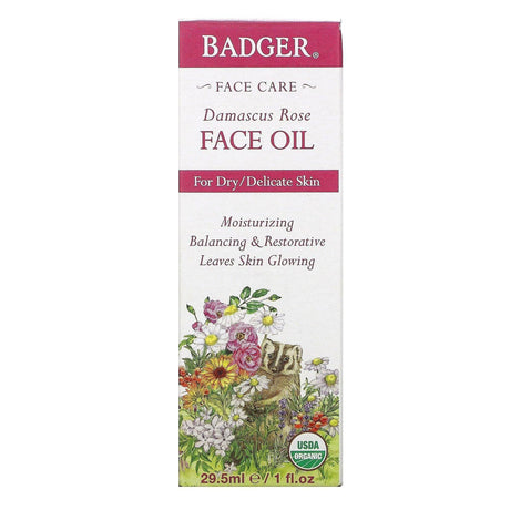 Badger Company, Face Care, Damascus Rose Face Oil, 1 fl oz (29.5 ml) - Supply Center USA