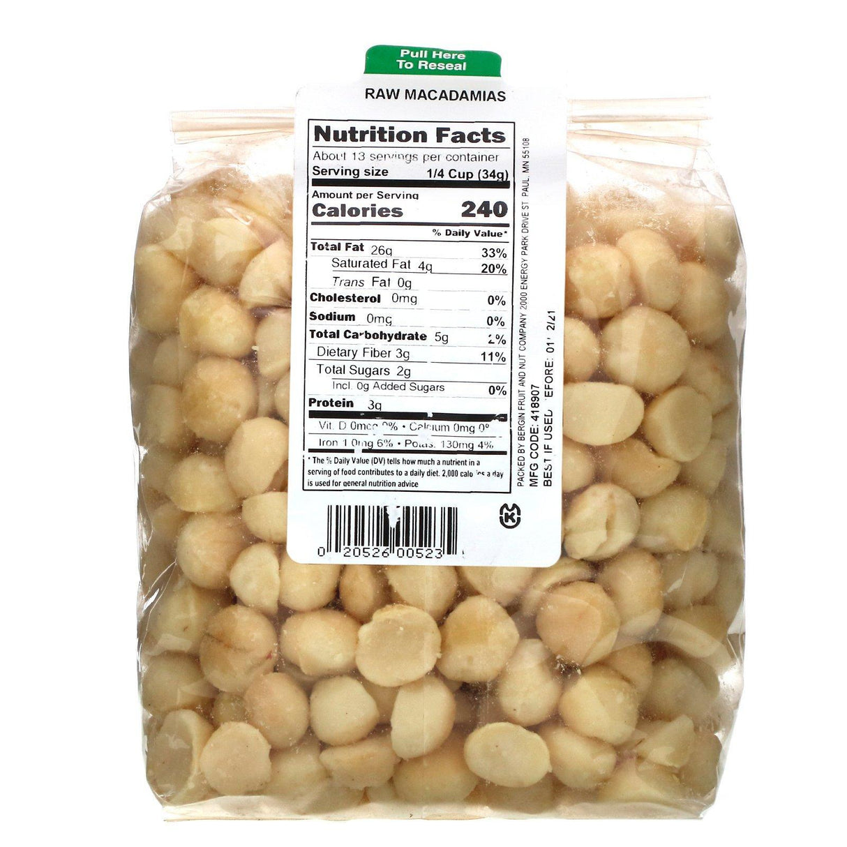 Bergin Fruit and Nut Company, Raw Macadamias, 16 oz (454 g) - Supply Center USA