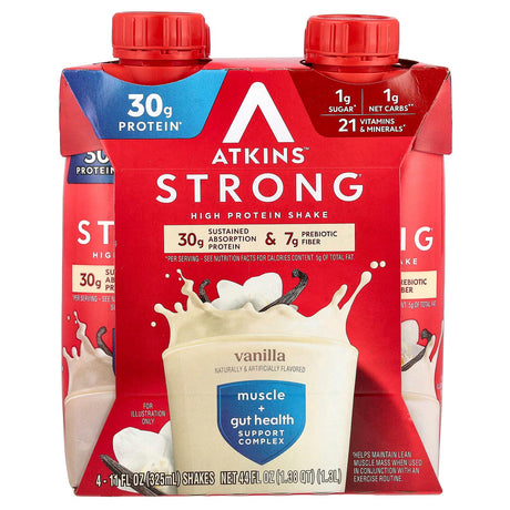 Atkins, Strong, High Protein Shake, Vanilla , 4 Count, 11 fl oz (325 ml) Each - Supply Center USA