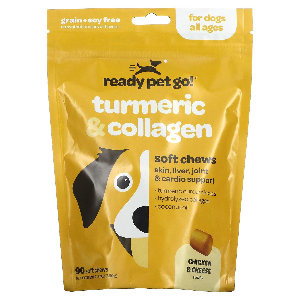 Ready Pet Go, Turmeric & Collagen, For Dogs, All Ages, Chicken & Cheese, 90 Soft Chews, 12.7 oz (360 g) - Supply Center USA