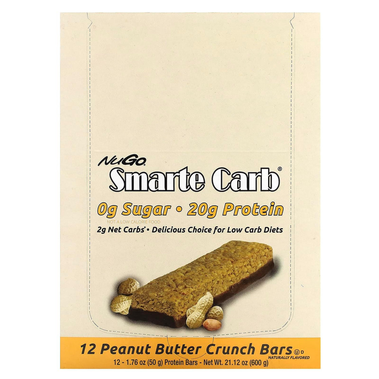 NuGo Nutrition, Smarte Carb Bar, Peanut Butter Crunch, 12 Bars, 1.76 oz (50 g) Each - Supply Center USA