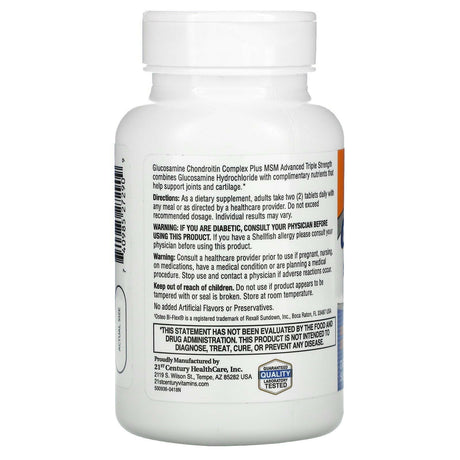 21st Century, Glucosamine Chondroitin Complex Plus MSM, Advanced Triple Strength, 120 Tablets - Supply Center USA