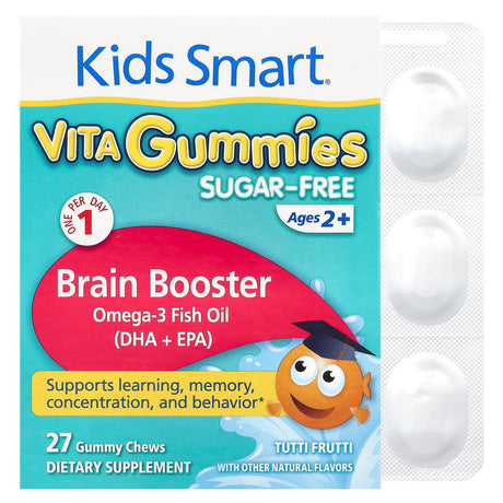 Bioglan, Kids Smart®, Vita Gummies, Brain Booster, Sugar-Free, Ages 2+, Tutti Frutti, 27 Gummy Chews - Supply Center USA