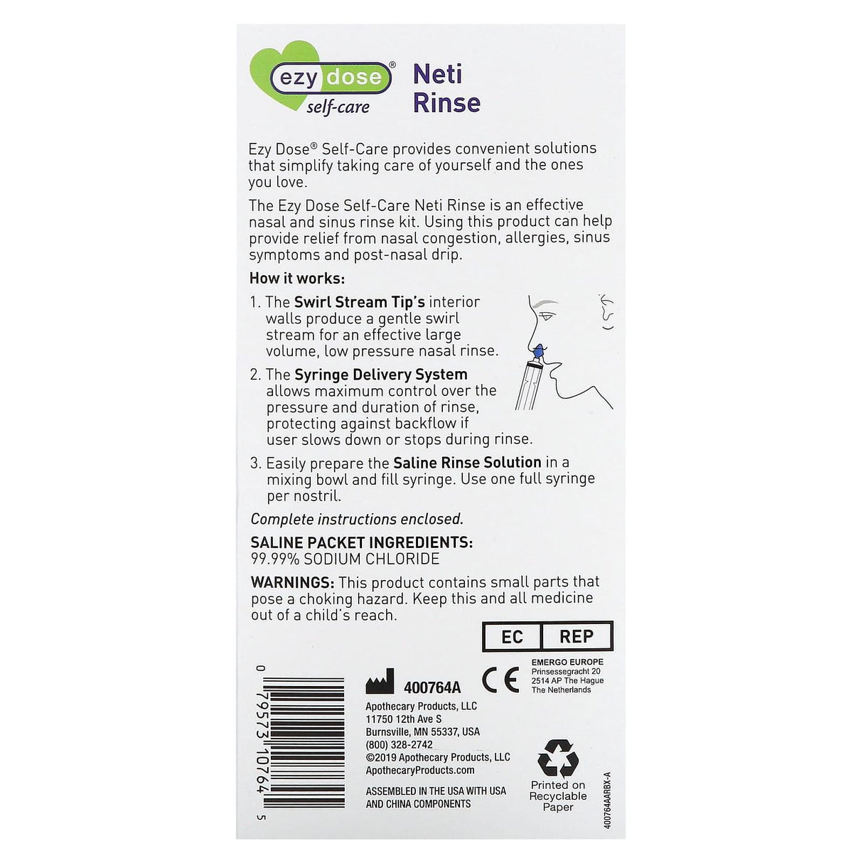 Ezy Dose, Self-Care, Neti Rinse, Nasal and Sinus Rinse Kit, 52 Piece Kit - Supply Center USA